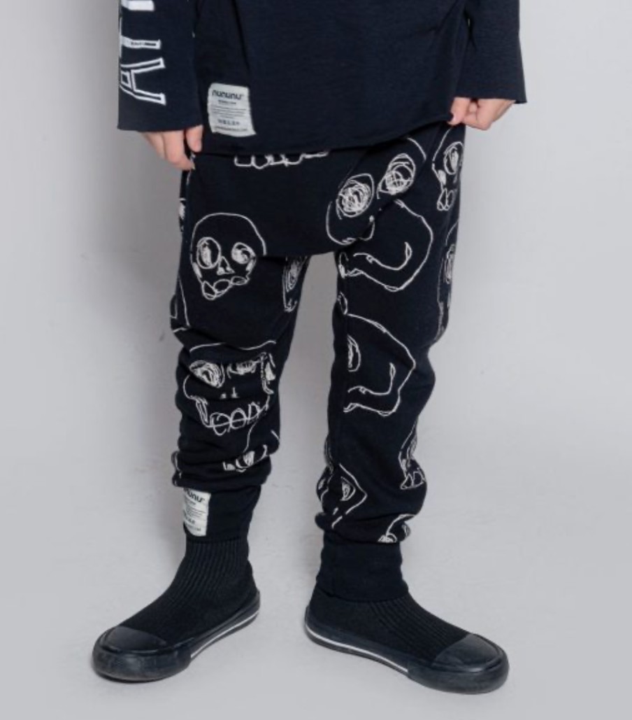 Nununu World Nununu World Scribbled Skulls Baggy Pants Black Pants