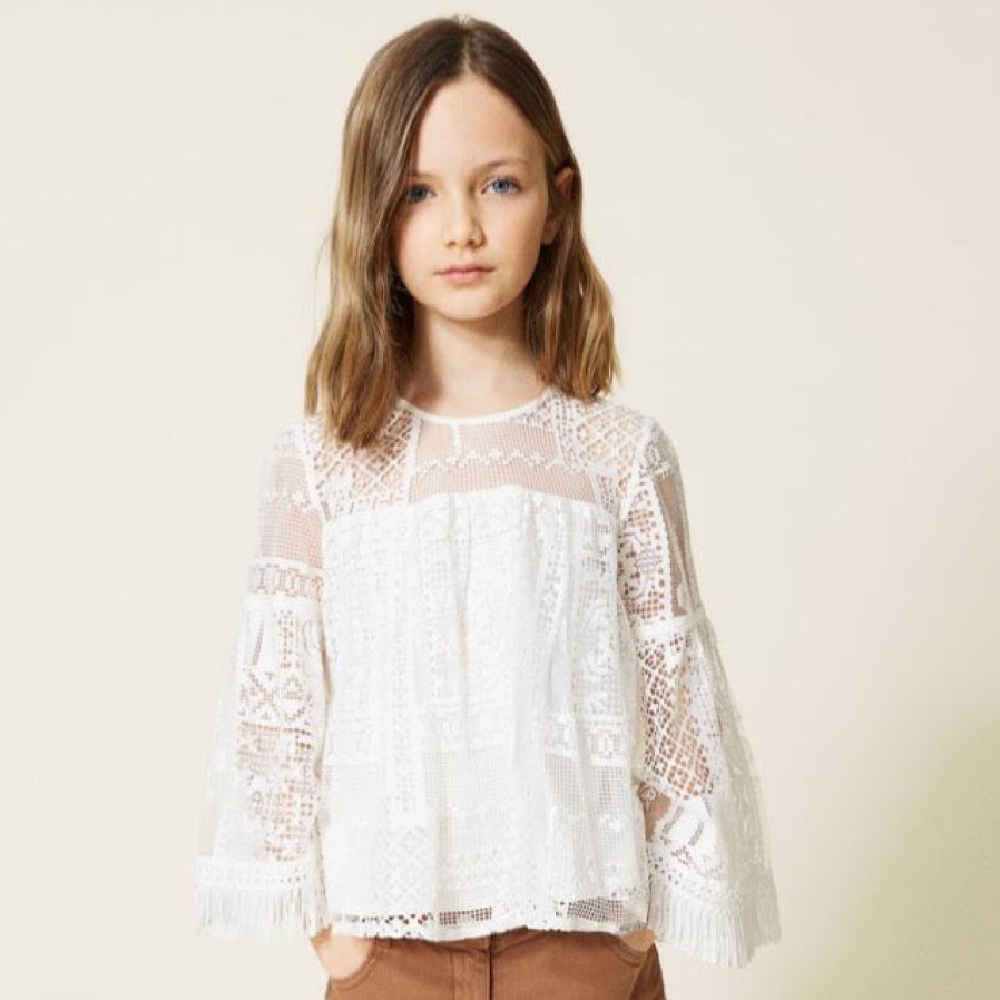 TWINSET Twinset Girl Lace Blouse With Fringes Blouses