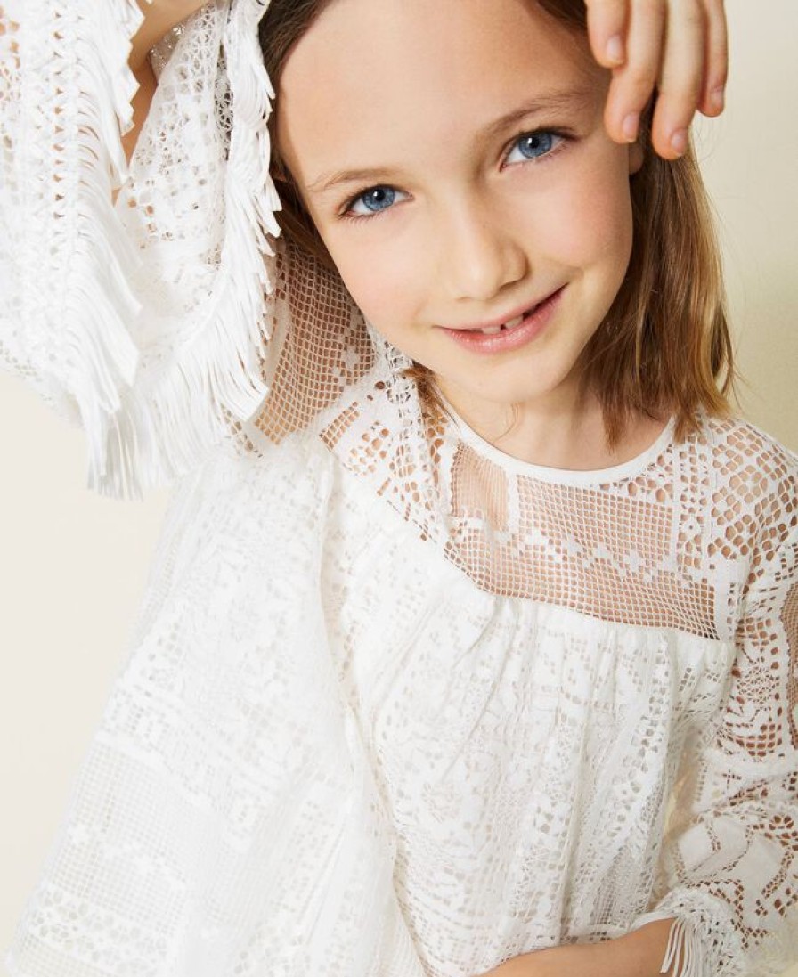 TWINSET Twinset Girl Lace Blouse With Fringes Blouses