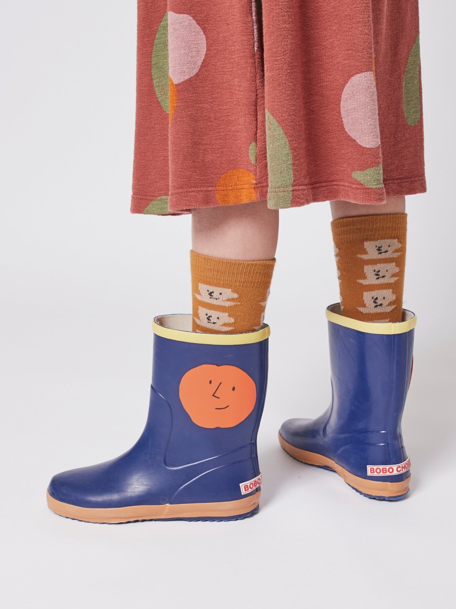 Bobo Choses Bobo Choses Orange Faces Rain Boots Shoes