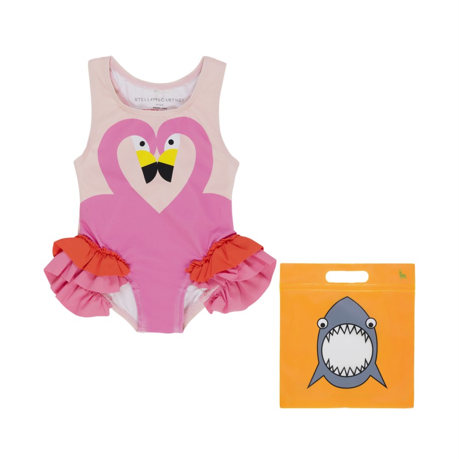 Stella McCarney Kids Stella Mccartney Kids Baby Girl Flamingo Frill Swimsuit Pink Beach