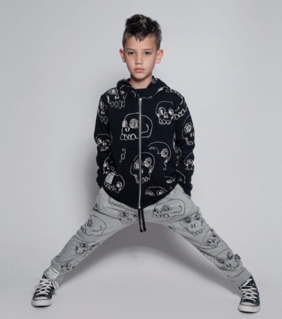 Nununu World Nununu World Scribbled Skulls Baggy Pants Grey Pants