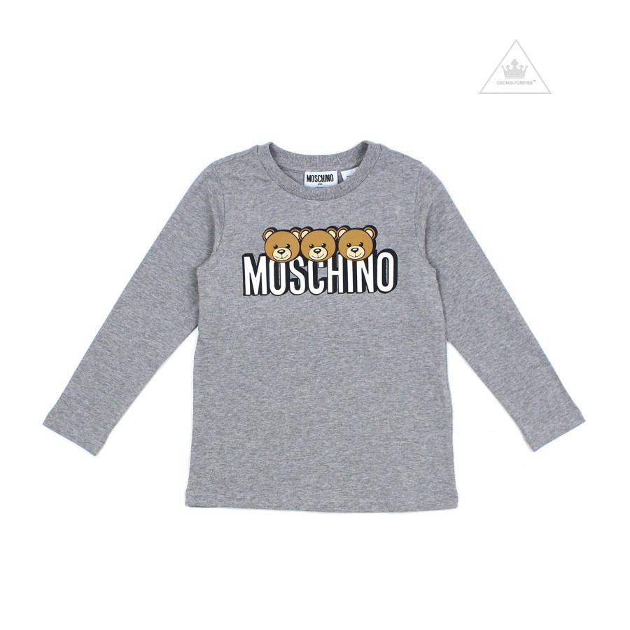 Moschino Moschino Kids Girls Long Sleeve T With Logo And Bear Graphics Grey Shirts