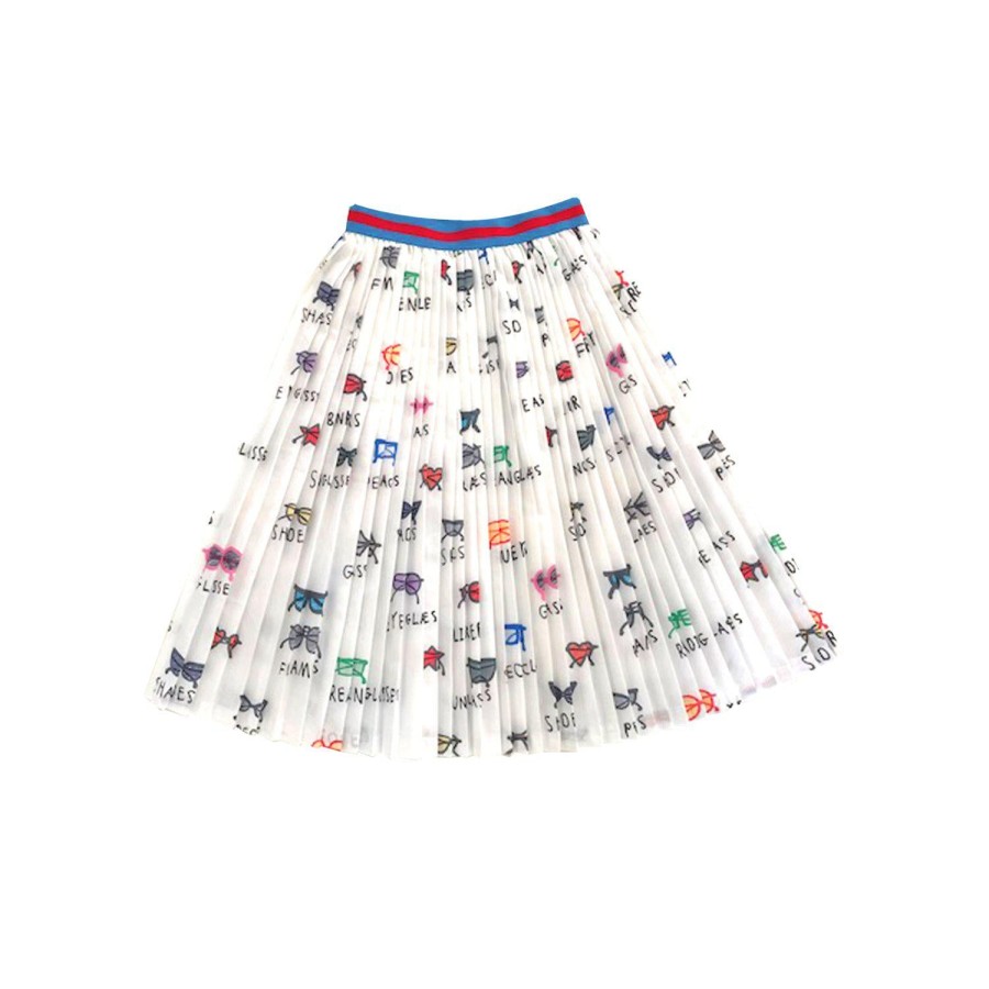 Beau Loves Beau Loves Pleated Skirt, Ecru, Spectacles Aop Skirts