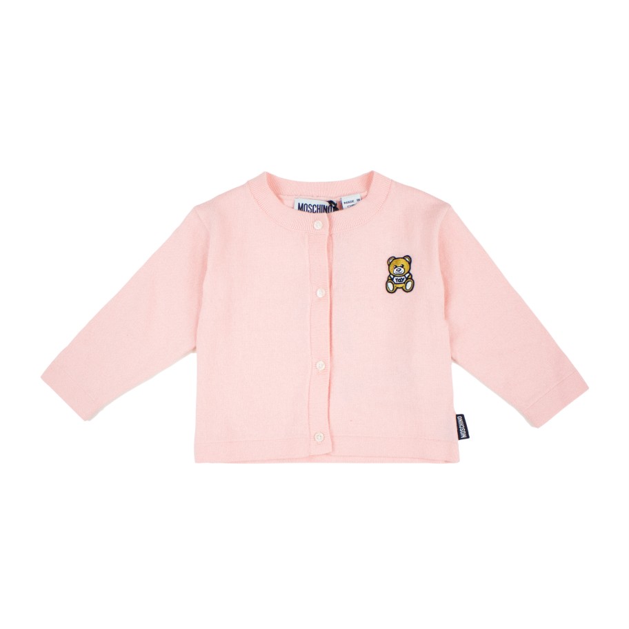 Moschino Moschino Kids Baby Cotton Cardigan Bear Batch Pink Cardigans