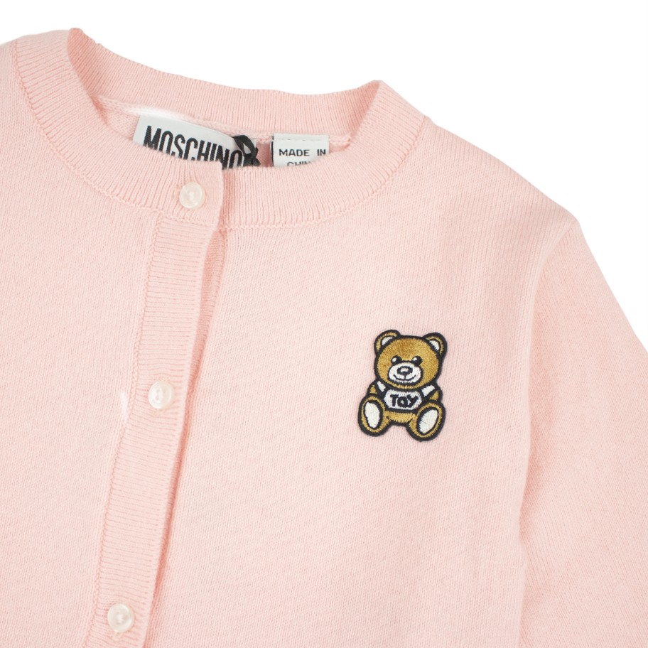 Moschino Moschino Kids Baby Cotton Cardigan Bear Batch Pink Cardigans