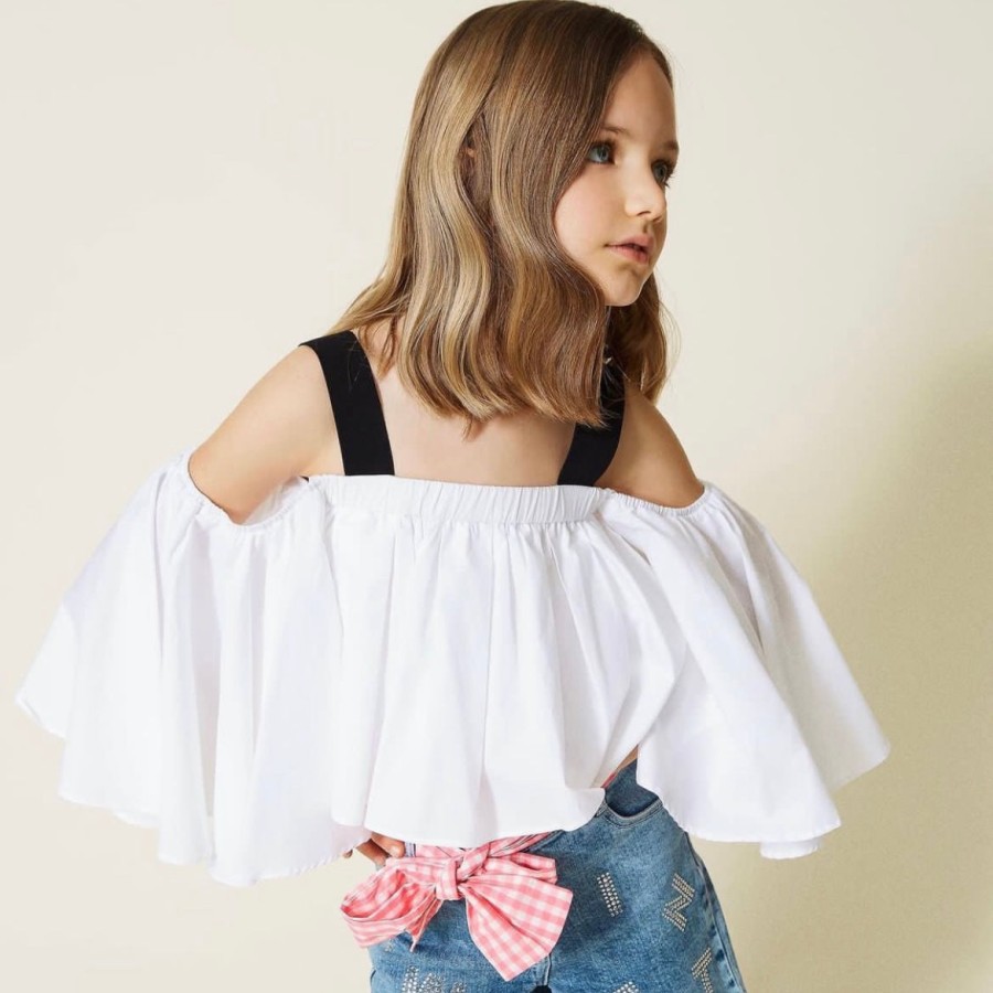 TWINSET Twinset Girl Poplin Blouse With Gros-Grain Shoulder Straps Blouses