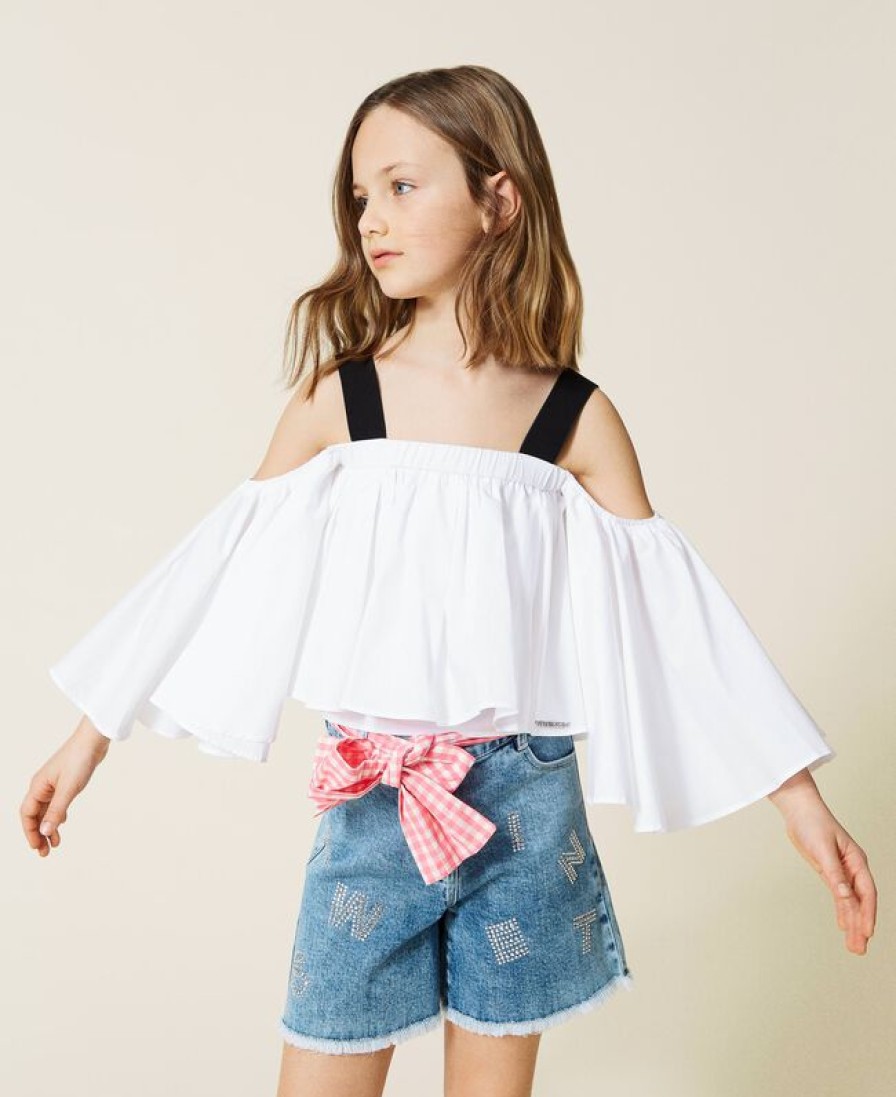 TWINSET Twinset Girl Poplin Blouse With Gros-Grain Shoulder Straps Blouses