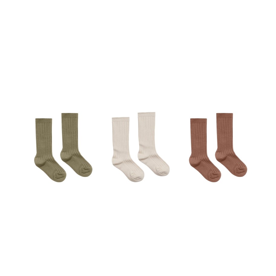 Rylee And Cru Rylee And Cru Solid Ribbed Tights Set Olive|Stone|Wine Socks