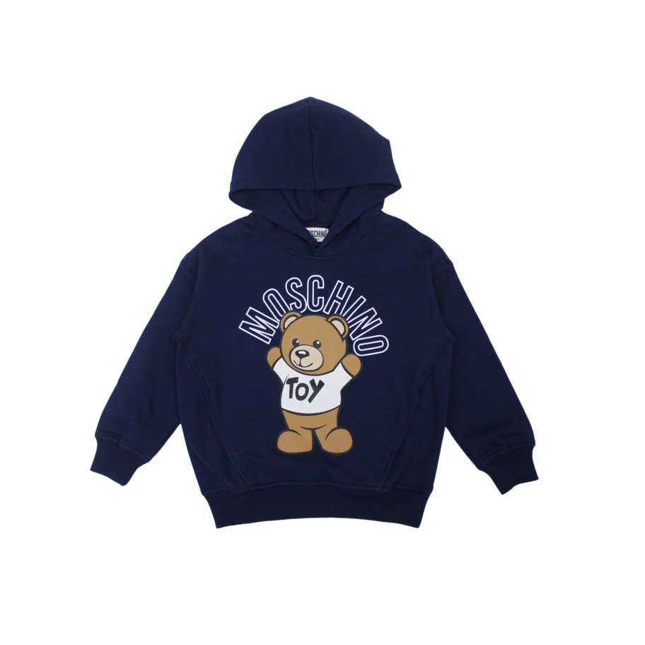 Moschino Moschino Kids Teddy Navy Blue Logo Hoodie Hoodies