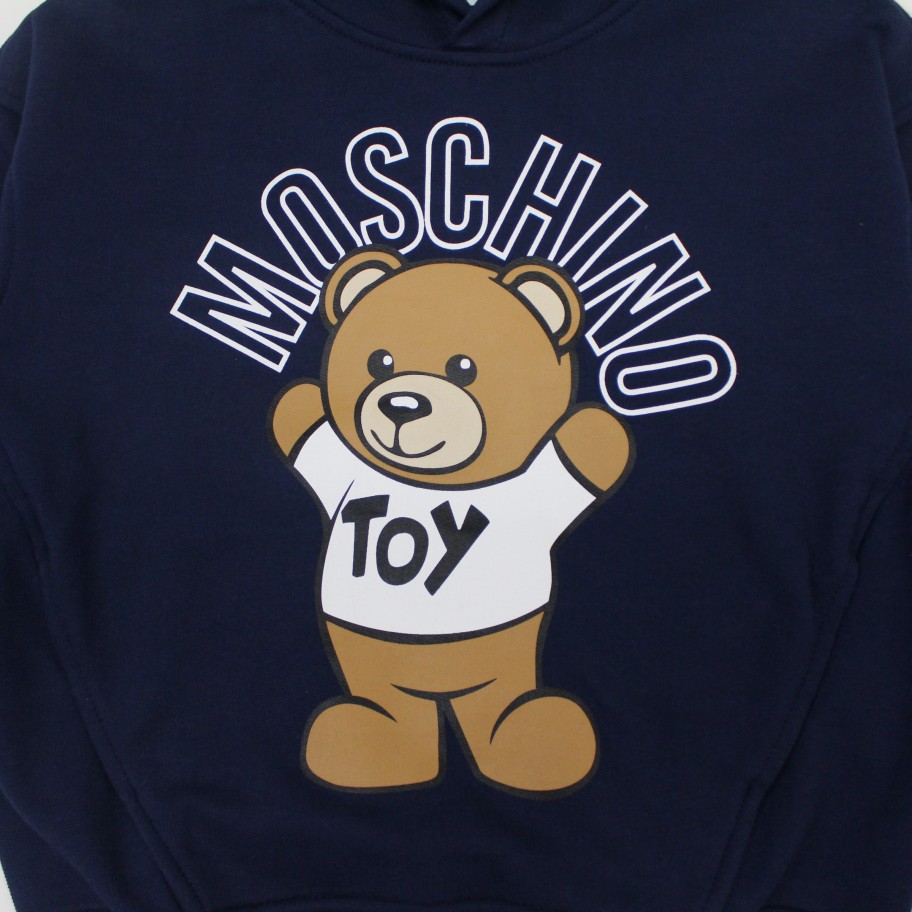 Moschino Moschino Kids Teddy Navy Blue Logo Hoodie Hoodies