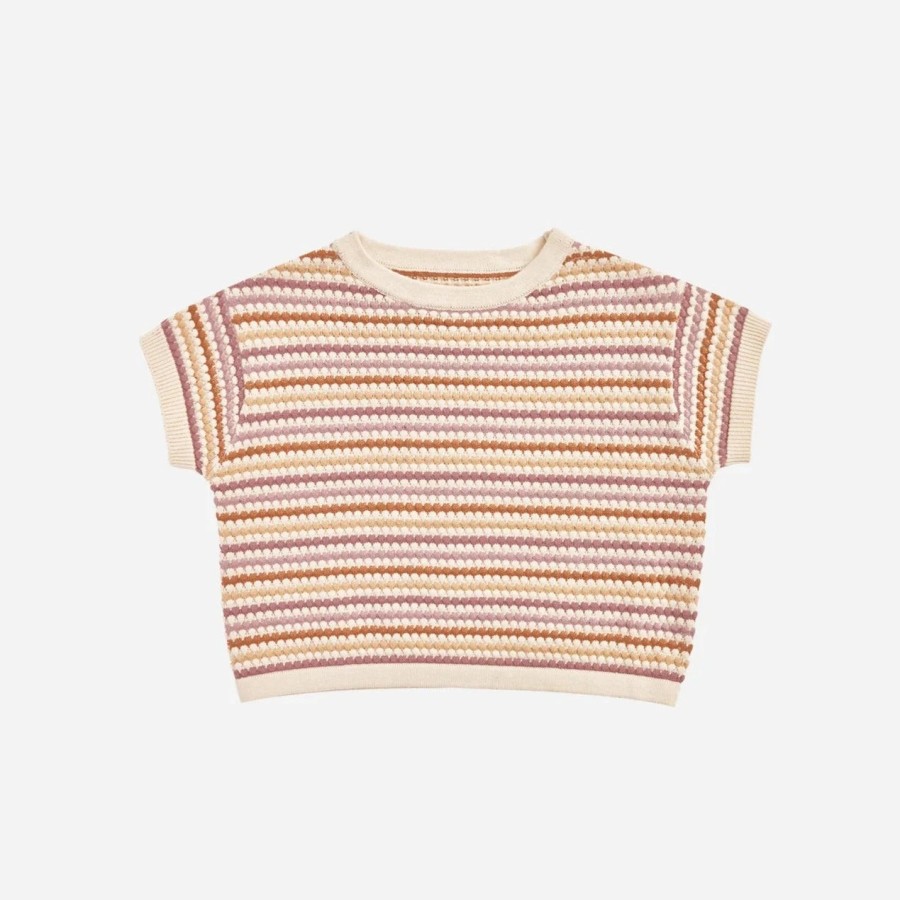 Rylee And Cru Rylee + Cru Boxy Crop Knit Tee || Honeycomb Stripe New