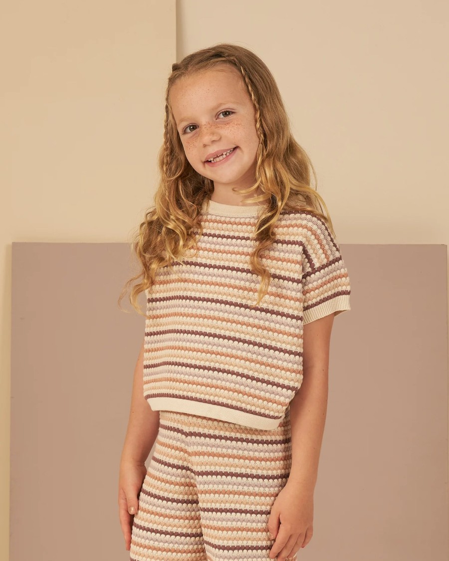 Rylee And Cru Rylee + Cru Boxy Crop Knit Tee || Honeycomb Stripe New