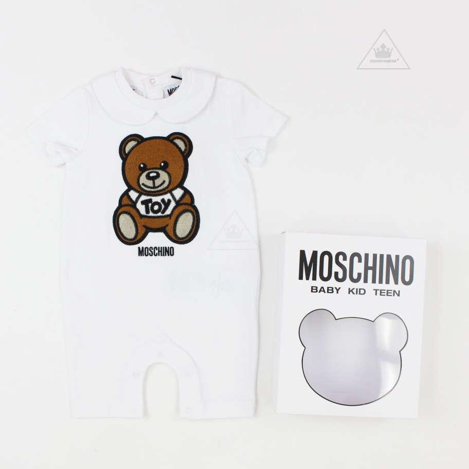 Moschino Moschino Baby Short Sleeve Romper With Collar Bear Gift Box Romper