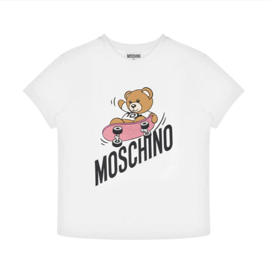 Moschino Moschino Kid-Teen Teen White Cotton Skater Bear T-Shirt Shirt