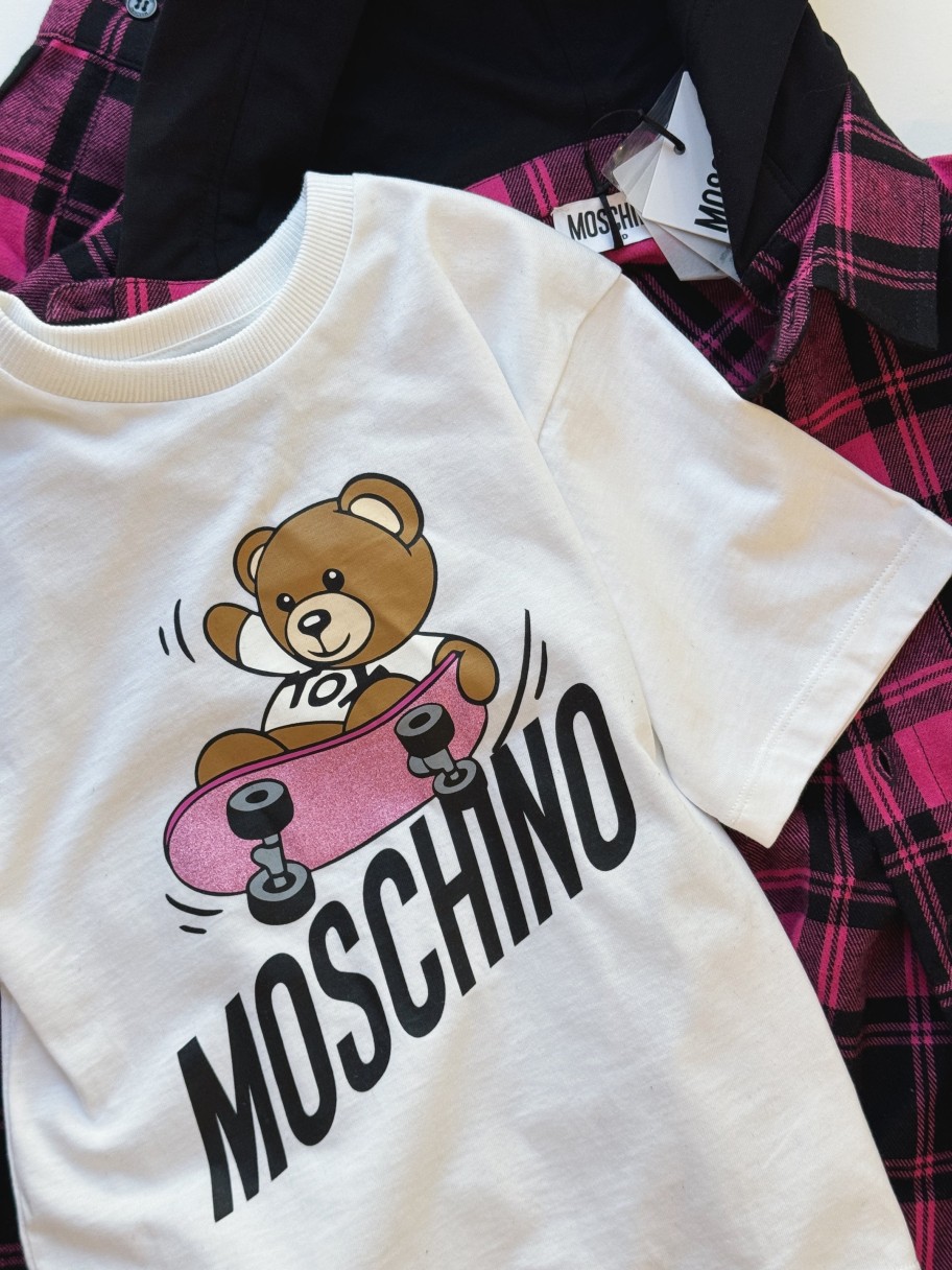 Moschino Moschino Kid-Teen Teen White Cotton Skater Bear T-Shirt Shirt