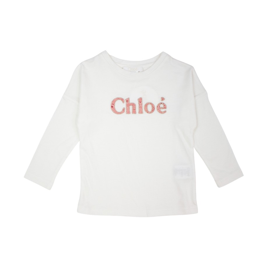 Chloé Kids Chloe Kids Girls White Logo Print Long Sleeve T-Shirt Shirts