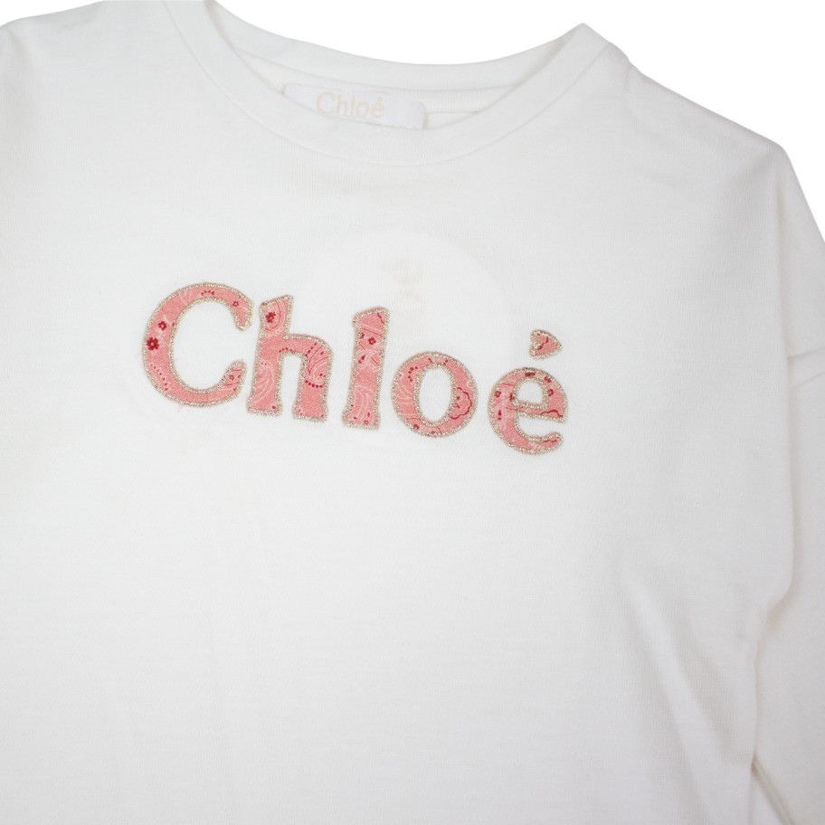 Chloé Kids Chloe Kids Girls White Logo Print Long Sleeve T-Shirt Shirts