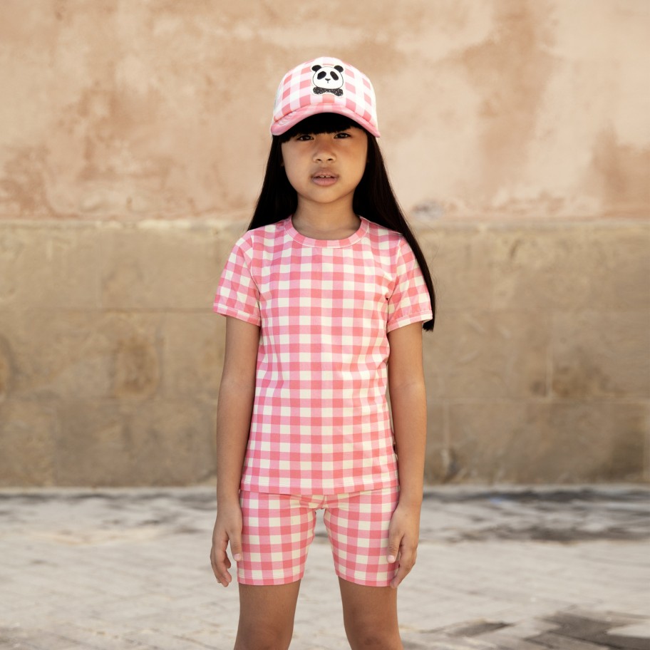 Mini Rodini Mini Rodini Panda Gingham Check Cap Pink Hats