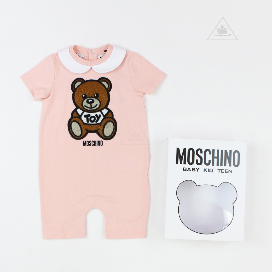 Moschino Moschino Baby Short Sleeve Romper With Collar Bear Gift Box Romper