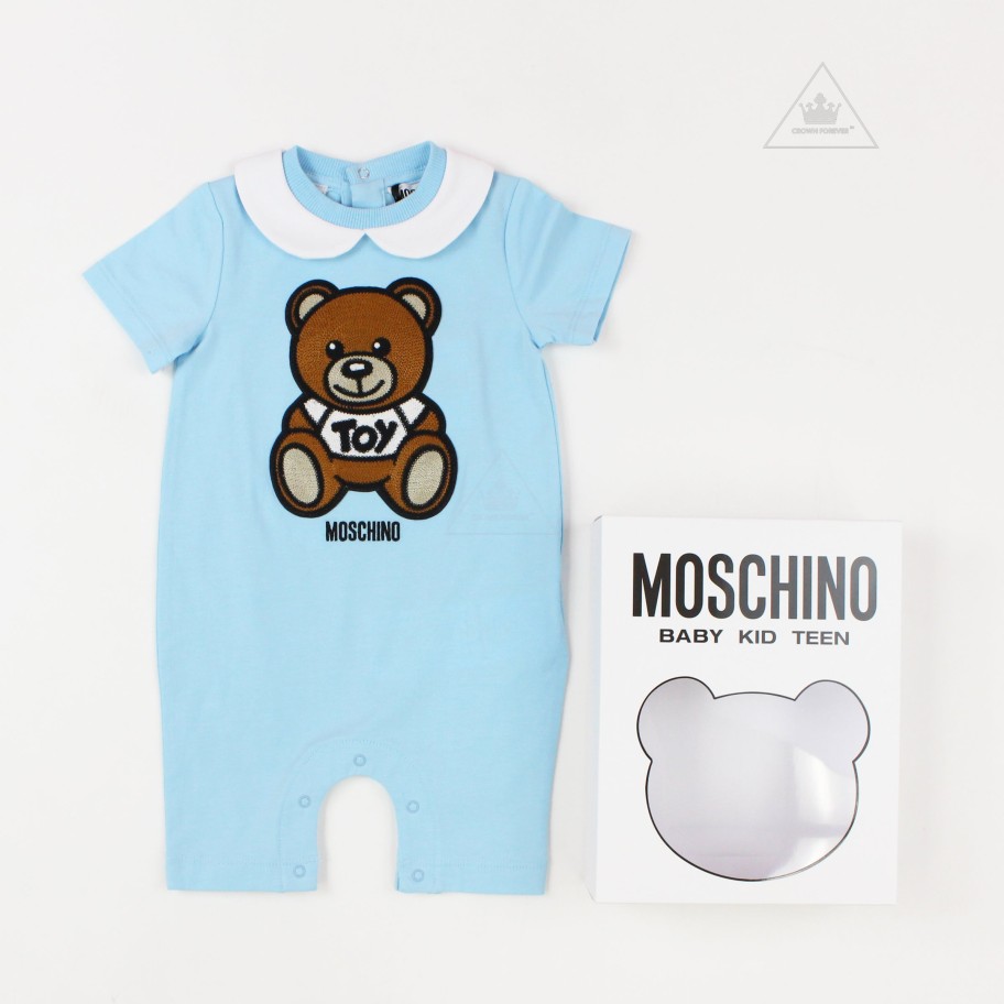 Moschino Moschino Baby Short Sleeve Romper With Collar Bear Gift Box Romper