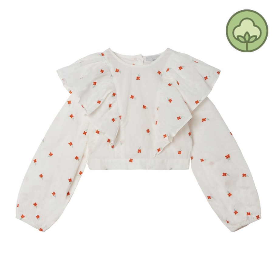 Stella McCarney Kids Stella Mccartney Kids Girl Embroidered Flowers Cotton Top Blouses