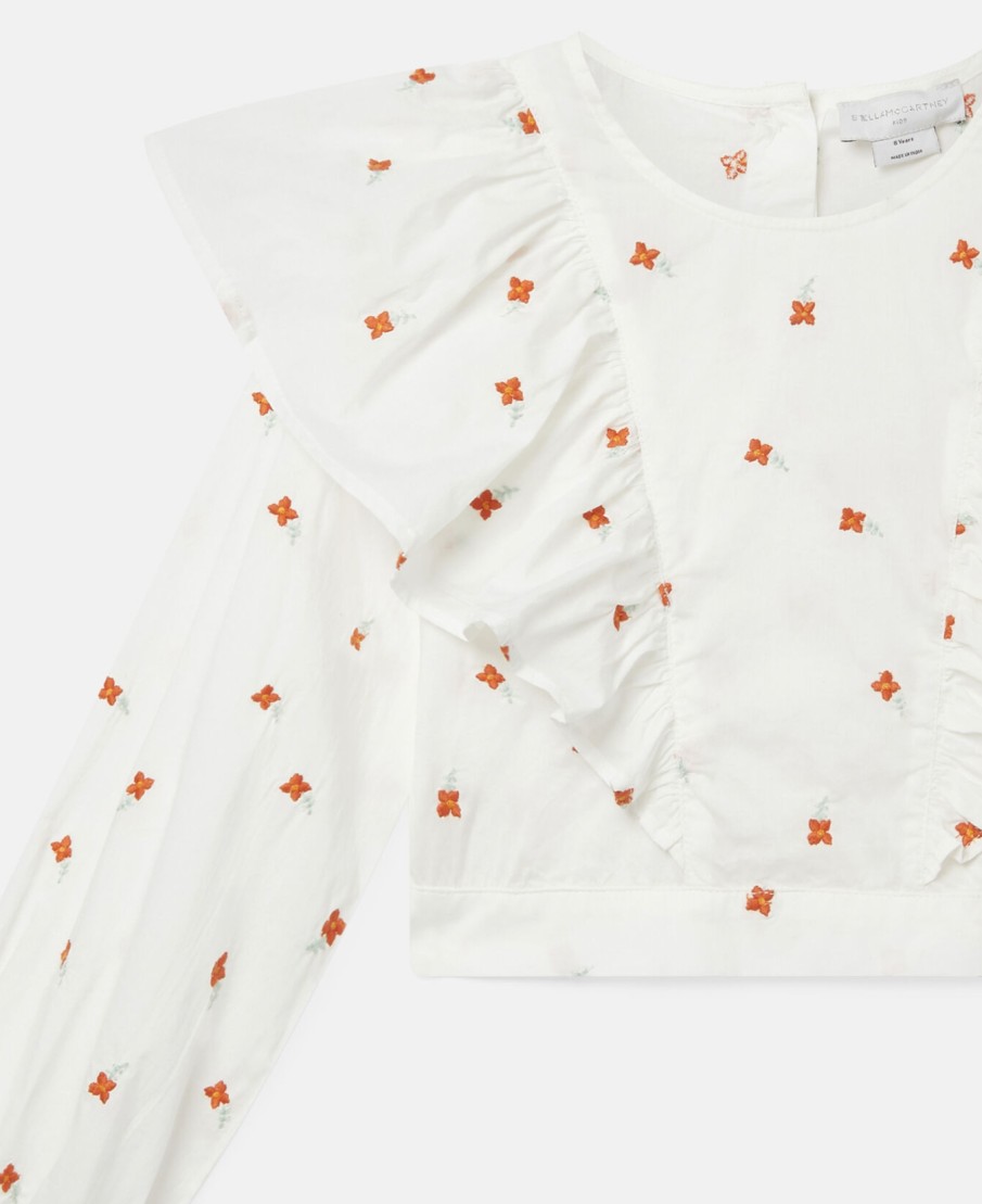 Stella McCarney Kids Stella Mccartney Kids Girl Embroidered Flowers Cotton Top Blouses