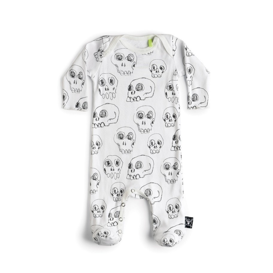 Nununu World Nununu World Baby Scribbled Skulls Footed Overall Onesies