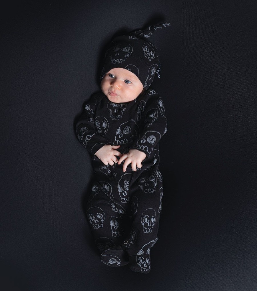 Nununu World Nununu World Baby Scribbled Skulls Footed Overall Onesies