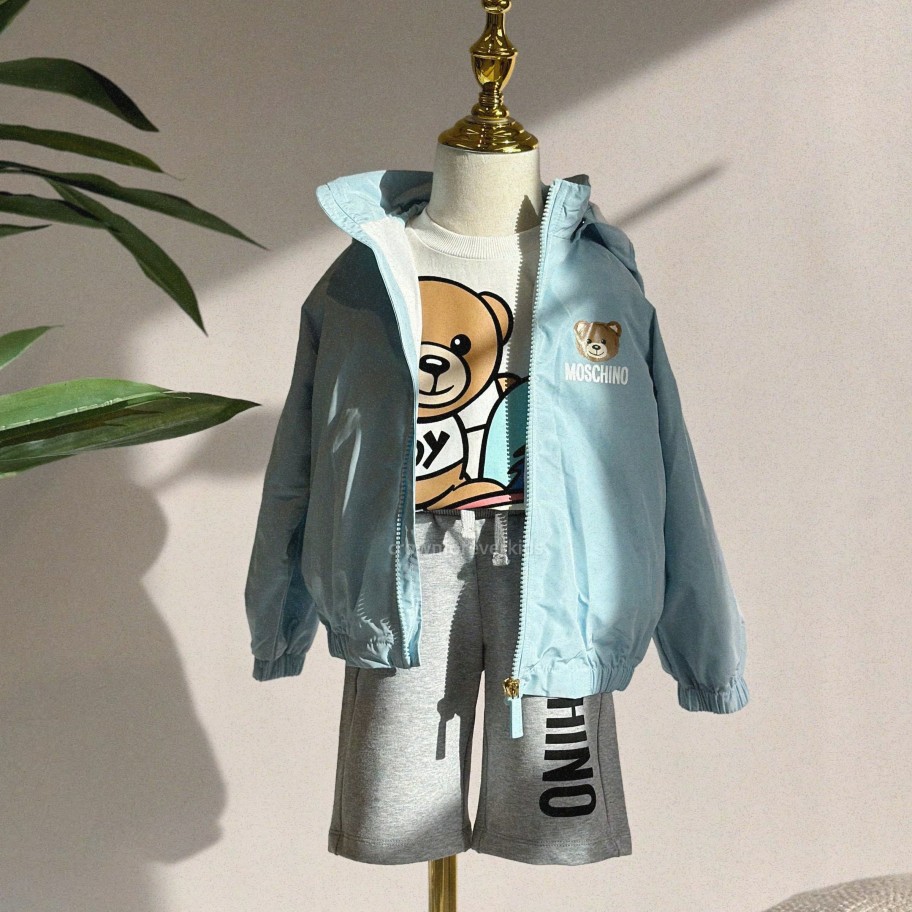 Moschino Moschino Baby Bear Toy Rattle Hooded Jacket Baby Blue Jackets