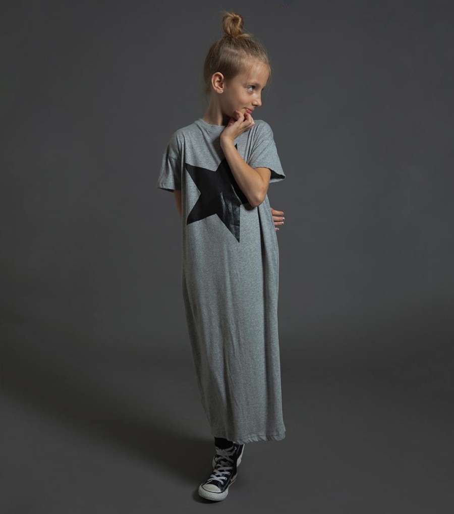 Nununu World Nununu World Shiny Star Dress Heather Grey Dresses